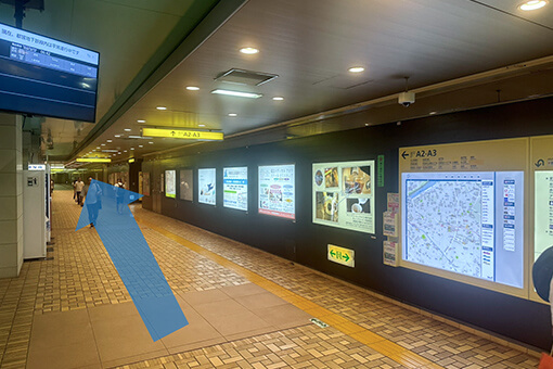 都営地下鉄牛込神楽坂駅よりピラティス・ EMS専門スタジオ Evolv(エボルブ)神楽坂店へは改札を出て左手の出口「A3」方向へ進みます